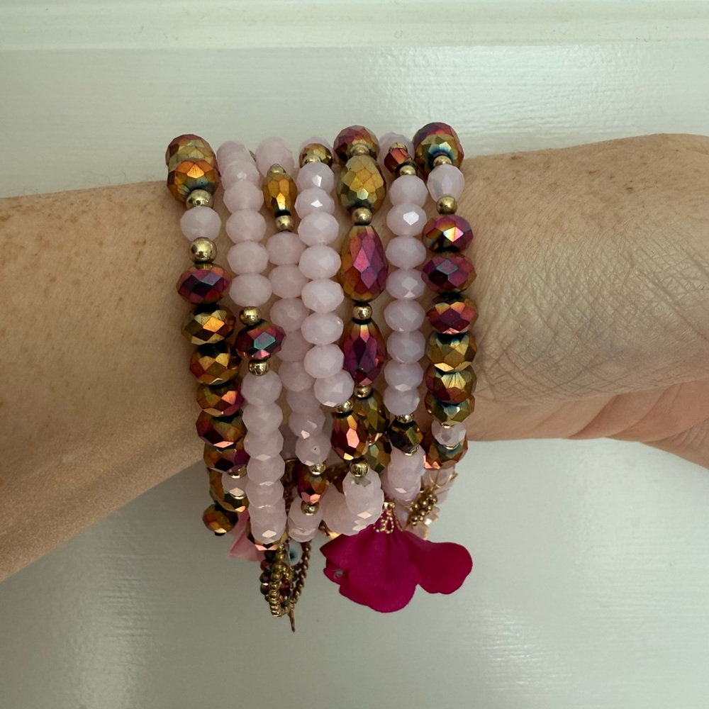 7 Piece Multicolor Beaded Bracelet Stack - image 1